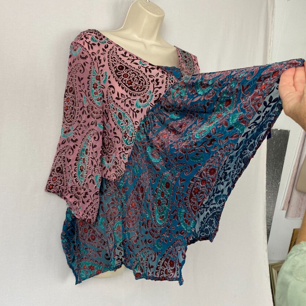 Floreat Anthropologie Top Small Valo Boho Paisley Burnout Bell Sleeve Silk Bld - Picture 4 of 13